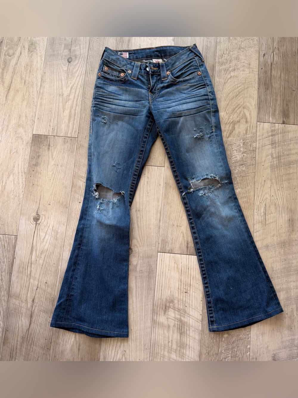Y2K true religion low rise flare distressed jeans
